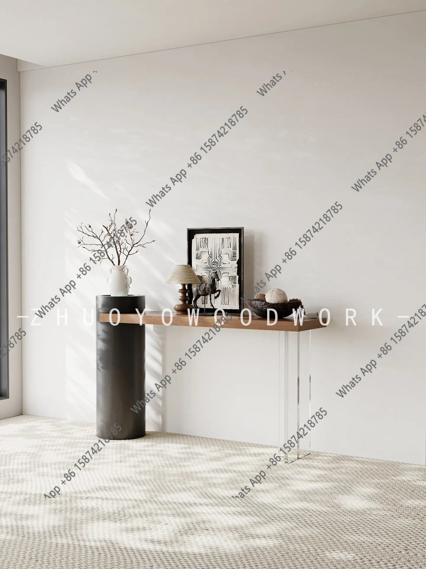 Medieval style entrance table Solid wood decorative  Strip case End view  Against the wall Aisle table Designer model