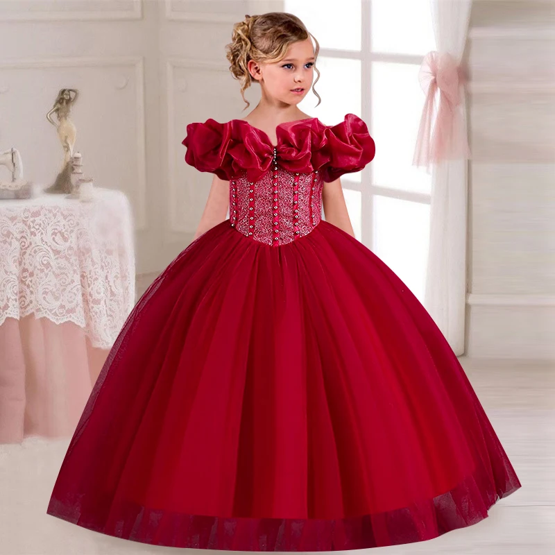 Gorgeous and Elegant Girl Christmas Party Dress 4-12 Year Old Girl One Shoulder Flower Girl Wedding Dress Tulle Halloween Dress