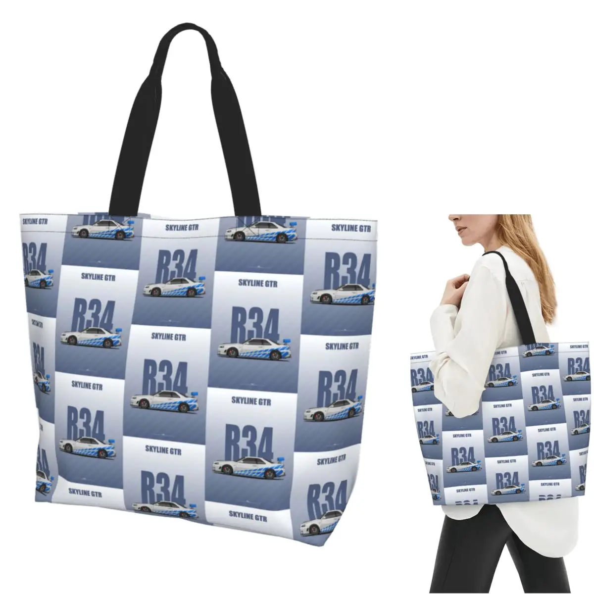 Skyline GTR R34 Shopping Tote Bag Canvas Large Capacity Shoulder Bags Shopper Grocery Handbag for Women