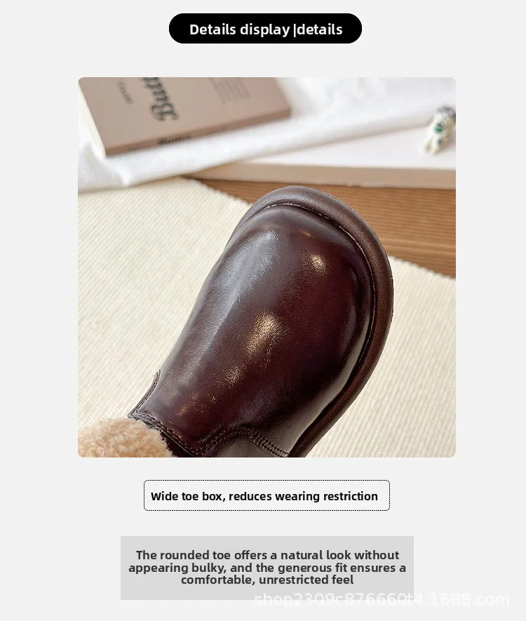 2026 England-Style Winter-Modestiefel für Mädchen, Verdickte Warme Kunstfell-Schneestiefel, Weichsohlige Rutschfeste Modestiefel für Mädchen – Detail 3