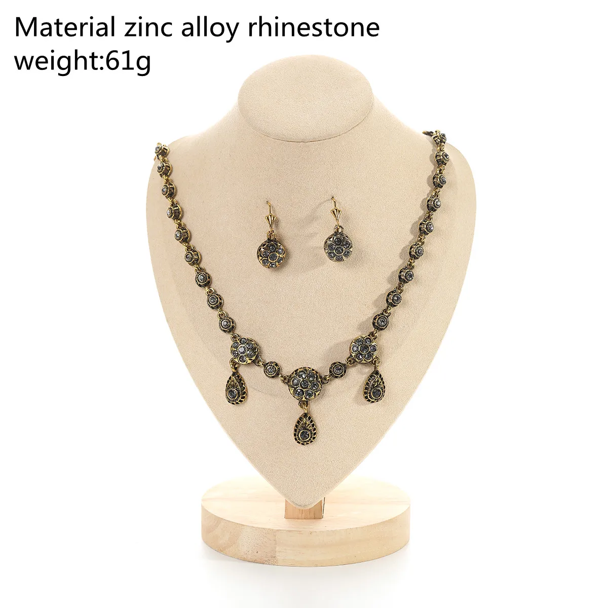 Algerian Luxury Crystal Bridal Hair Jewelry Water Drop Shape Moroccan wedding Rhinestone Earrings Necklace Set
