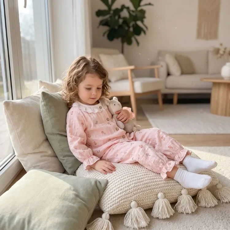 Sommer Frühling Herbst Mädchen Elegante Spitzen-Pyjama-Sets Kinder Atmungsaktive Bequeme Langarm-Hauskleidung Sets Kinder-Schlafanzüge – Detail 19