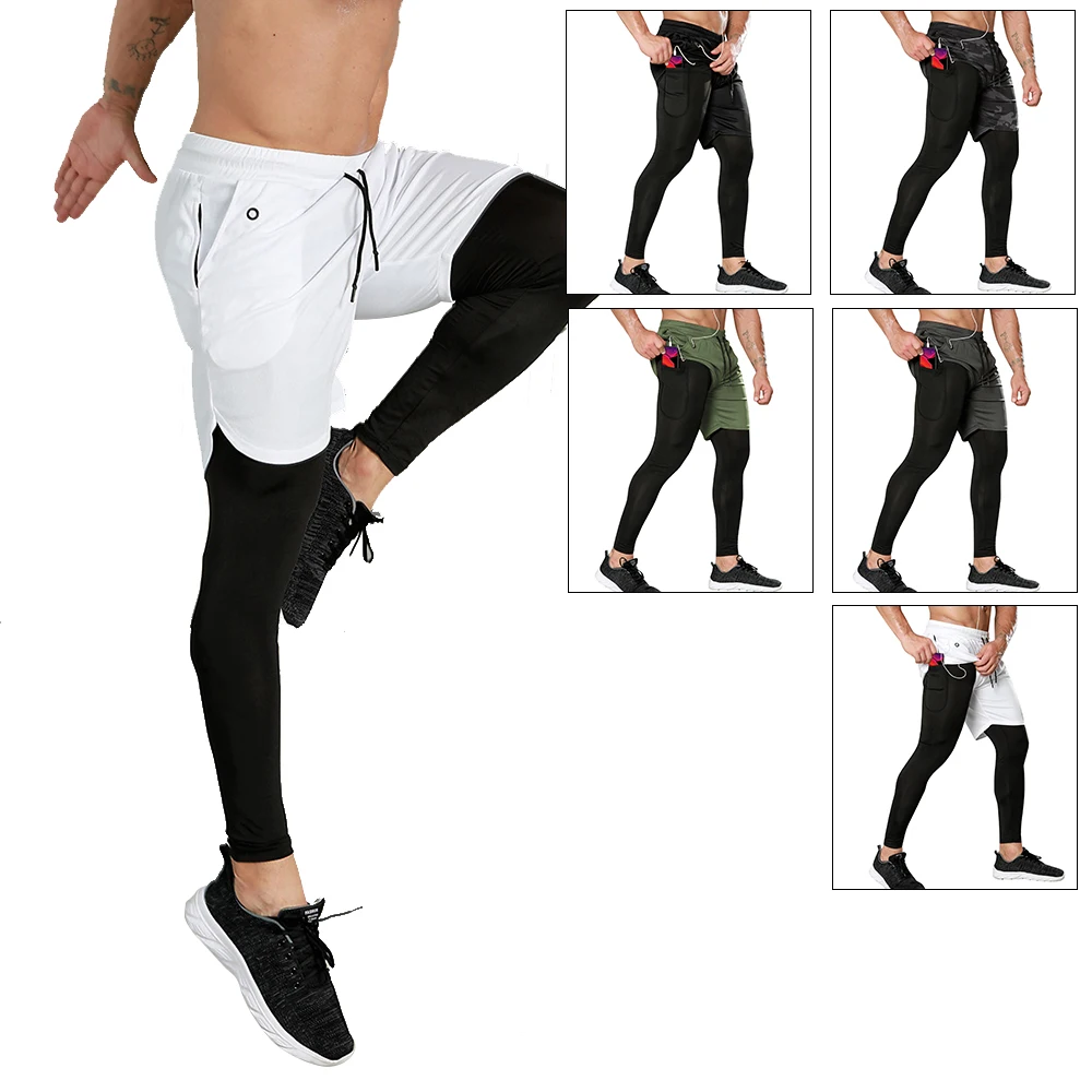 Cheaper Factory Fitness Blank 2 In 1 Mens Workout Track Jogger Pants With Inner Pocket Running Double Layer Running Sport Pants