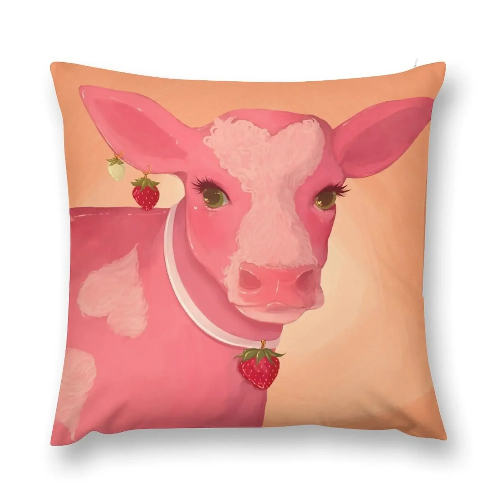 look at u strawberry cow !! make me go WOW Throw Pillow Custom Cushion Photo Sofa Cushion pillow