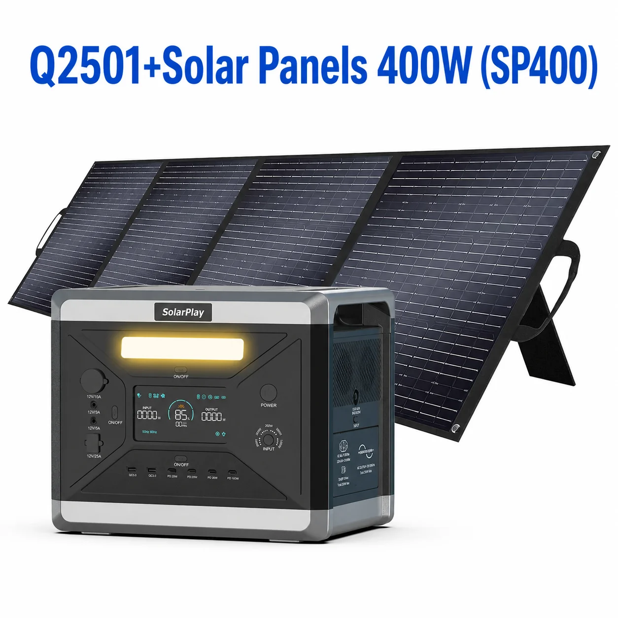 SolarPlay Q2501 draagbare krachtcentrale, 2400W, 2160Wh, LiFePO4-batterij, zonnegenerator, optioneel SP200 200W of SP400 400W zonnepaneel voor kamperen, gebruik in een camper of als