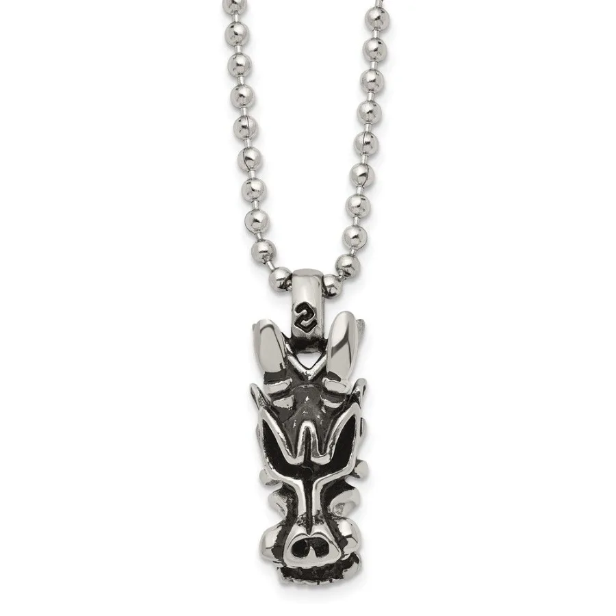 

Chisel Stainless Steel Antiqued and Polished Dragon Pendant on a 22 inch Ball Chain Necklace