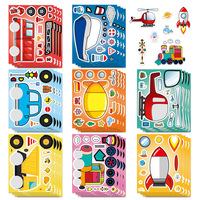 8/16PCS Transportation Vehicles DIY Puzzle Stickers, Make a Face Stickers for Laptops, Stationery, Cup, Phones, Laptops, Luggage