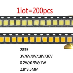 200pcs High Brightness SMD LED 2835 1W 0.5W 0.2W White 3V 6V 9V 18V 36V 150MA/100MA/30MA/60MA/80MA 6000-6500K