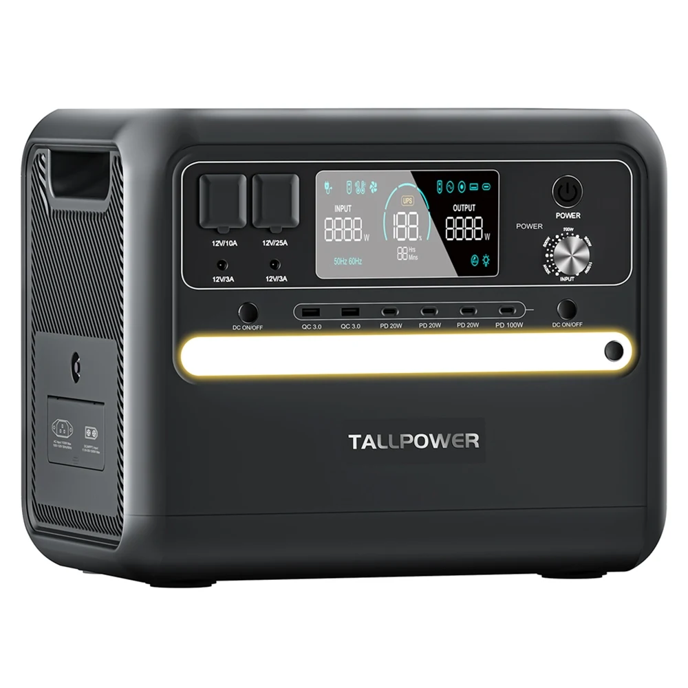 TALLPOWER V2400 draagbare krachtcentrale, 2160 Wh LiFePo4-zonnegenerator, 2400 W AC-uitgang, UPS, 13 uitgangen, LCD-scherm, veilig