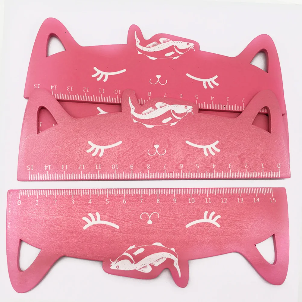 4Pcs Cat Shape Wooden Rulers 15cm Light Portable Clear Scale Measuring Tool for School Office Supplies Cartoon Fish Design
