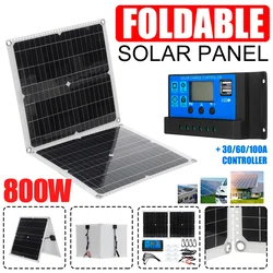 800W Solar Panel With Dual USB+DC Output Portable Foldable Charging Device Outdoor Camping Mobile Power Supply With Controller