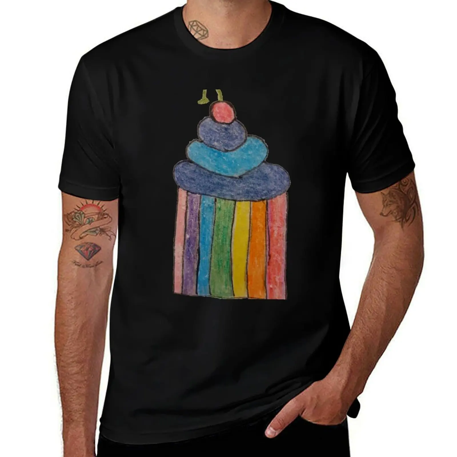 

Rainbow Cupcake with blueberry icing T-Shirt man t shirt shirts graphic tees cotton graphic tees mens big and tall t shirts