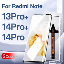 2Pcs Xiaomi Redmi Note 13 14 Pro Plus + Red Mi Toughened Glass Screen Protector Protective With Install Kit