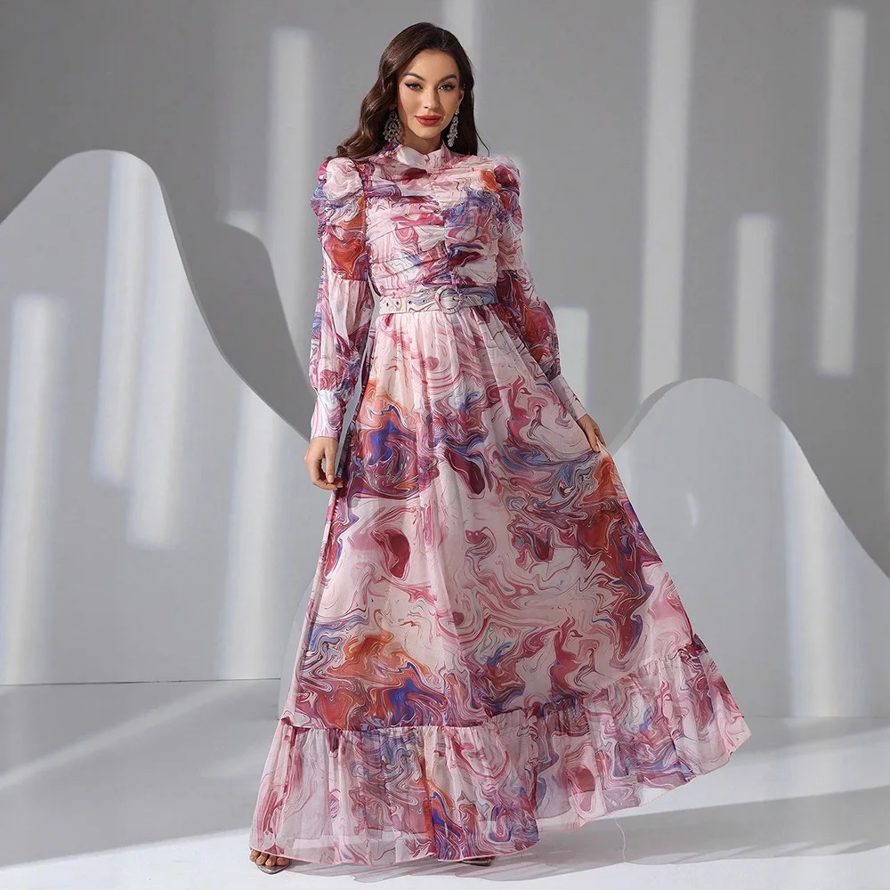 1719 vestido feminino estampado de manga comprida, elegante, festa, vestido longo, goth 2025, vestido de verão, robe, festa feminina