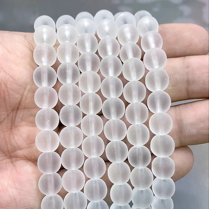 Natural Stone Matte Transparent White Quartz Round Spacer Beads DIY Bracelet Accessories for Jewelry Making 15'' 4/6/8/10/12mm