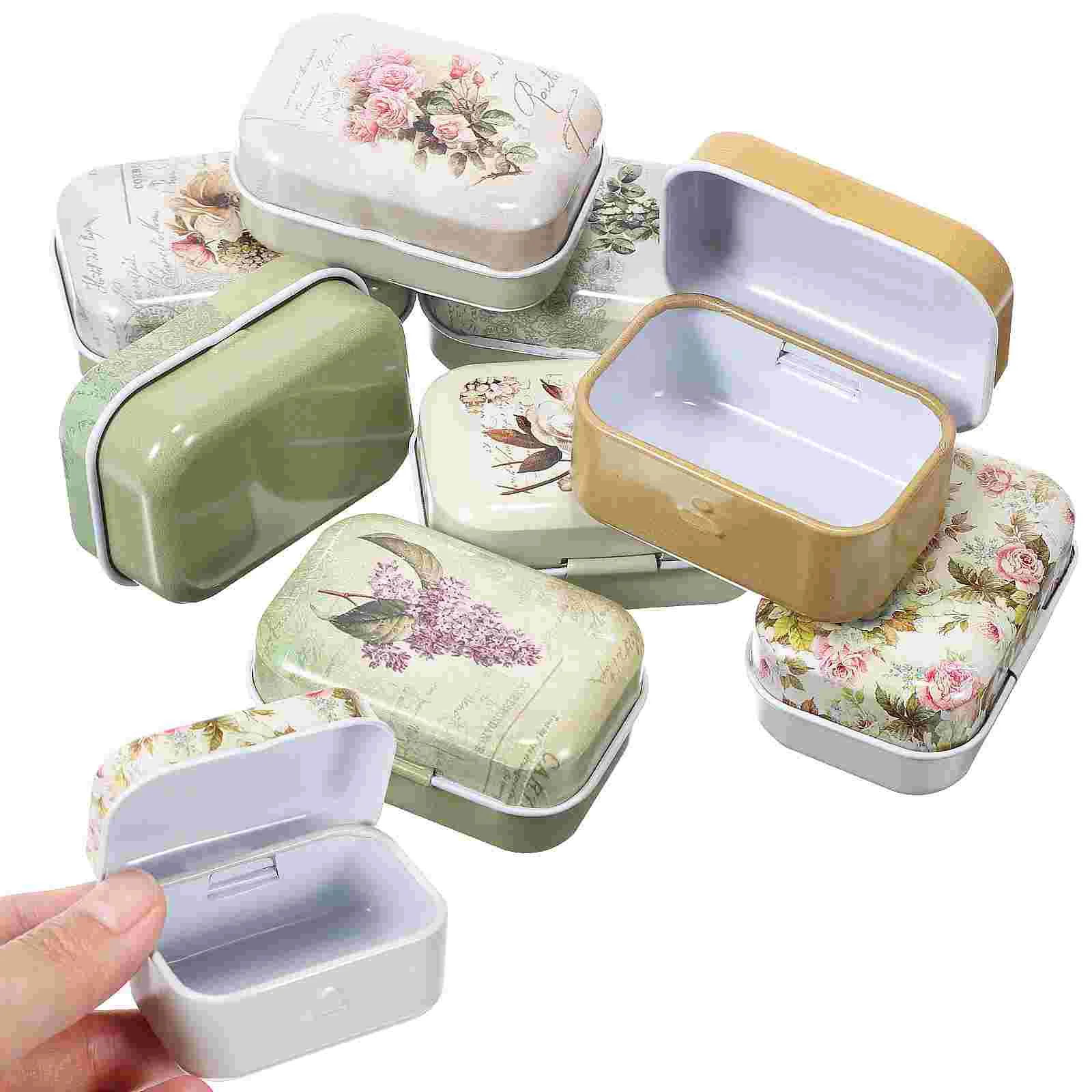 

8 Pcs Mixed Style Decorative Boxes With Lids Jewelry Small Metal Tin Tinplate Hinged Office