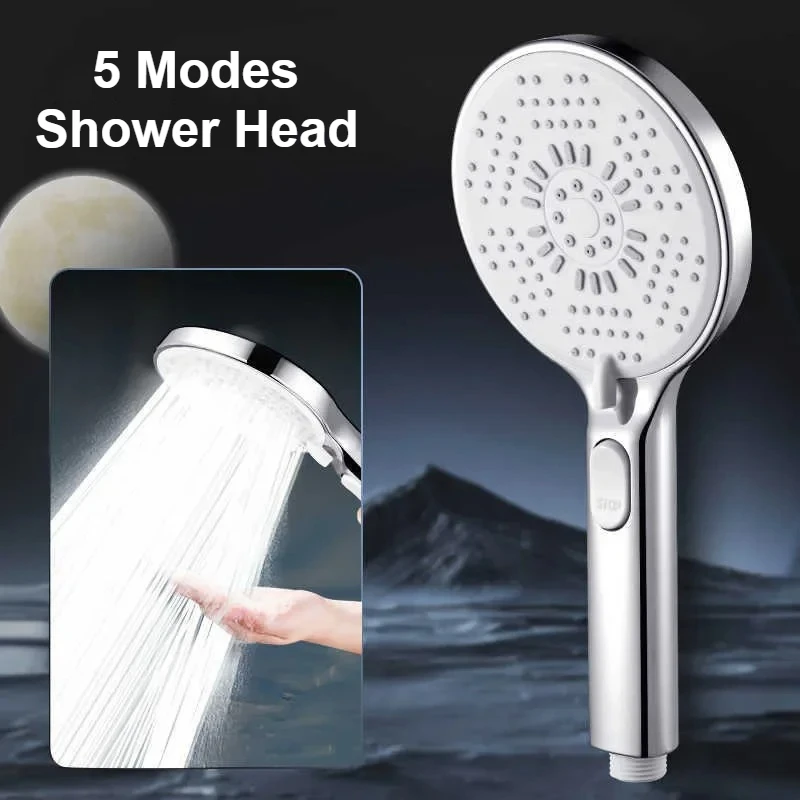 Large Panel Bathroom Sprayer Handheld Shower Head  One-button Water Stop 5-function Large Water Output Booster Showerhead