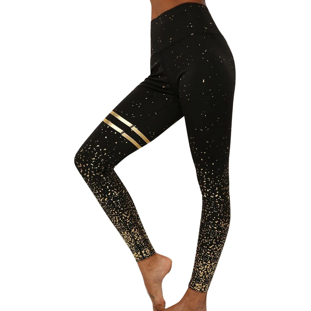 Bronzing High Waist Polka Dot Slim Track Pants Sports Leggings Gym Fitness Running Jogging Yoga Pants for Women Tights