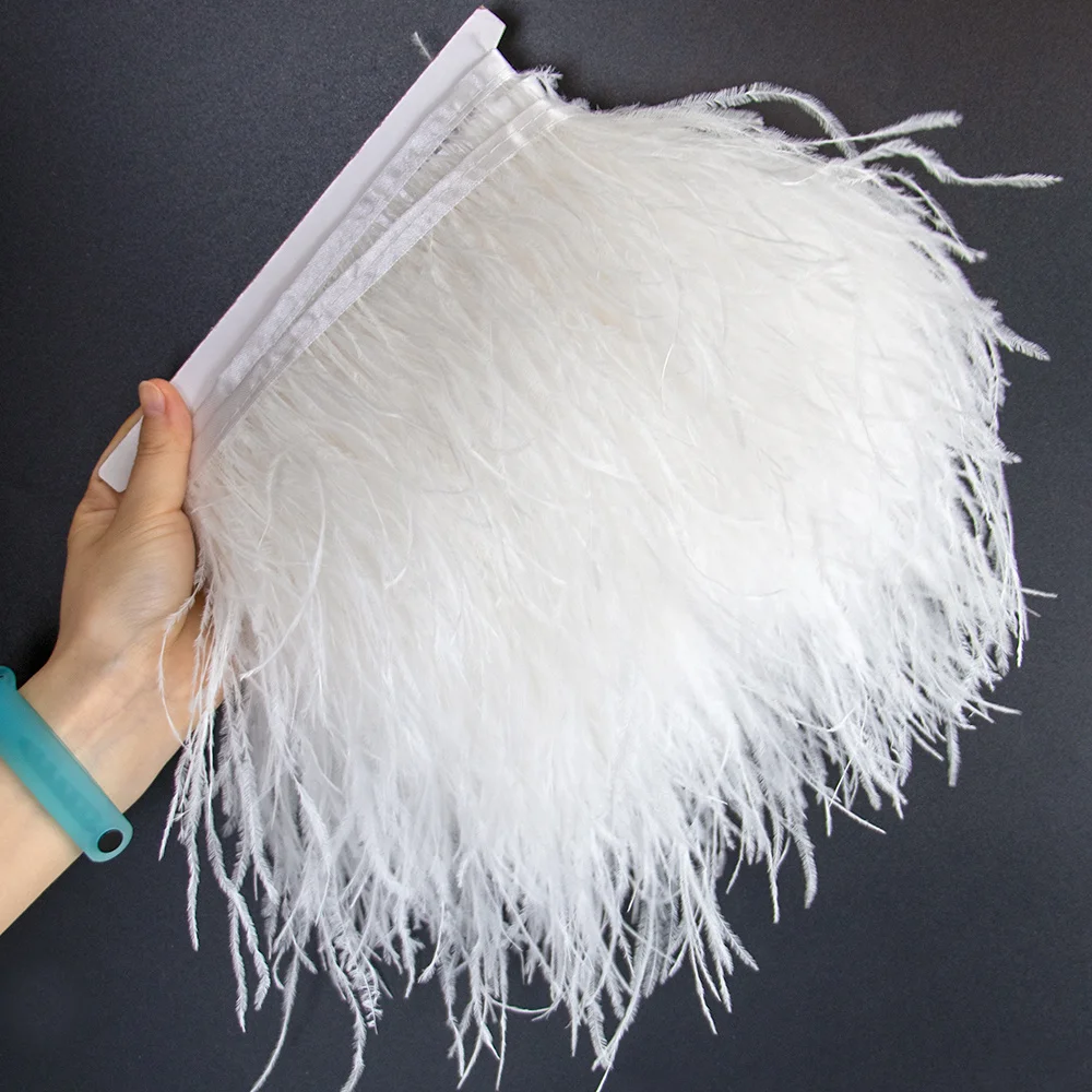 8-10cm/10-15cm White Ostrich Feathers Trim Fringe Natural Feather Ribbon for Crafts Wedding Christmas Clothing Decoration