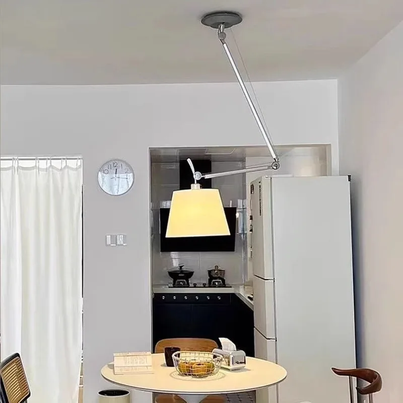 

Italian Adjustable Swing Arm Ceiling Lamp Fabric Lampshade Chandelier For Dining Room Bedroom Study Coffee Table LED Lighting