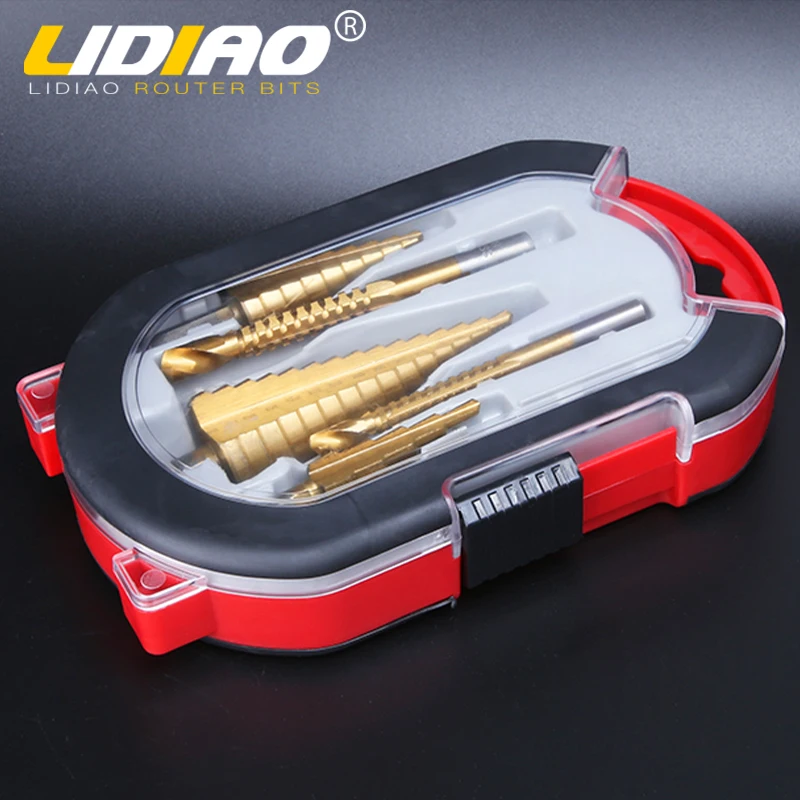 LIDIAO 6 Pcs Step Drill Bit Kit HHS M35 Cobalt-Containing Titanium Coating Metal Wood Hole Saw Drill Bit Hole Carbide Core Drill