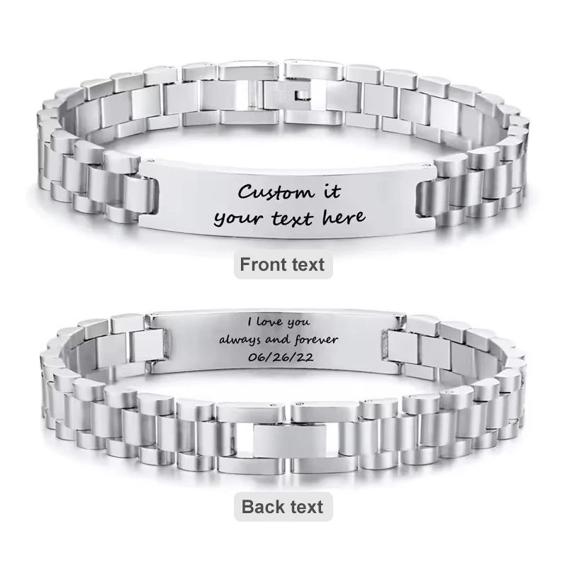 Personalisierte Gravierbare Edelstahl-ID-Armbänder für Männer Individuell Gravierbare Namensschild-Identitäts-ID-Armbänder für Ihn 19-21CM – Detail 13