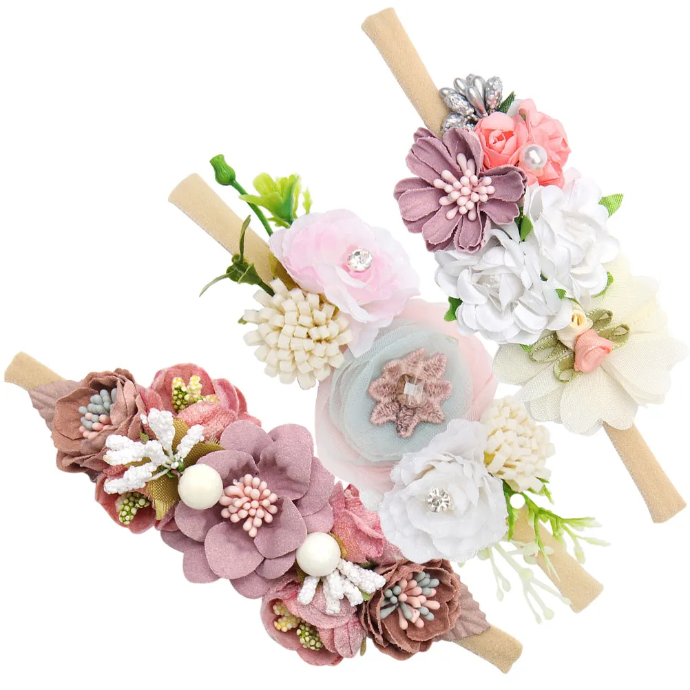 

3Pcs Baby Girl Headbands Flower Crown Fabric Leaves Design Infant Headbands for Newborn Photos Toddler Daily Wear