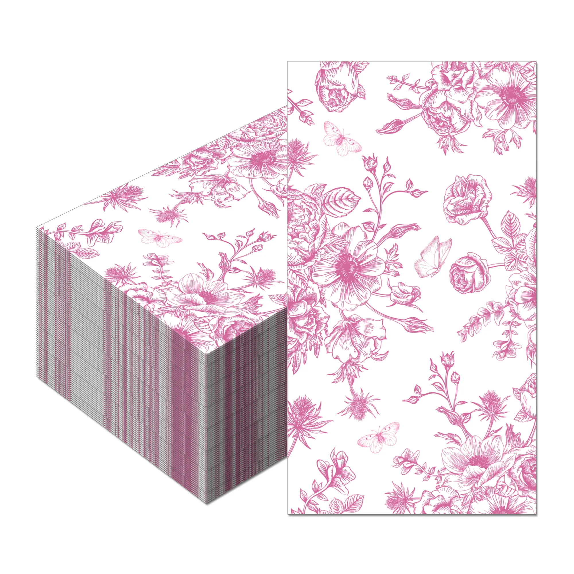 20 Stück florale Gäste-Servietten, rosa Blume, Einweg-Papier-Abendessen-Serviette, Badezimmer-Handtücher für Hochzeit, Geburtstag, Party-Dekoration – Detail 3