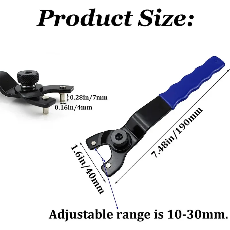 Adjustable Angle Grinder Wrench Key Pin Spanner Plastic Handle Pin Wrench Spanner Wrenches Repair Tools 10-30mm Opening Range