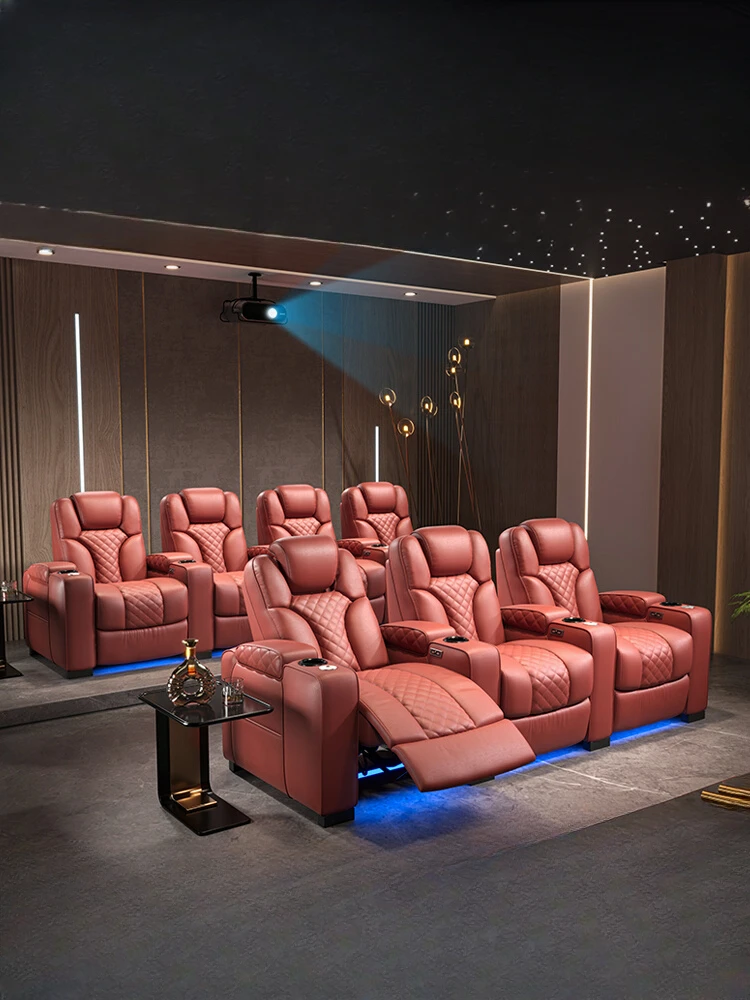 NEW Sofa on the first floor of the cowhide villa, film and television hall, luxury home theater sofa combination