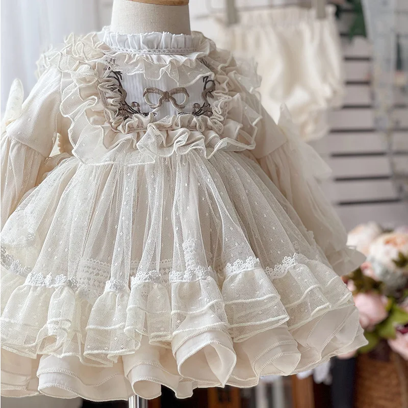 Exquisite Bow Ball Gown Girls Birthday Gowns Palace Style Tiered Flower Girl Dress Princess Lolita Junior Bridesmaid Dresses