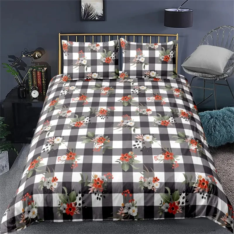 Vibrant Botanical Floral Duvet Cover Twin Size Lotus Flower Leaves Bedding Set Soft Tropical Tree Quilt Cover with Pillowcases