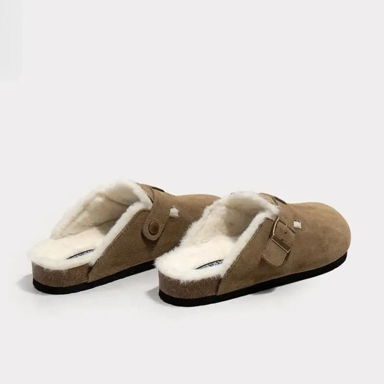 

2024 new fur shoes for outdoor wear, autumn and winter British style flat bottom versatile home and indoor warm cotton mop