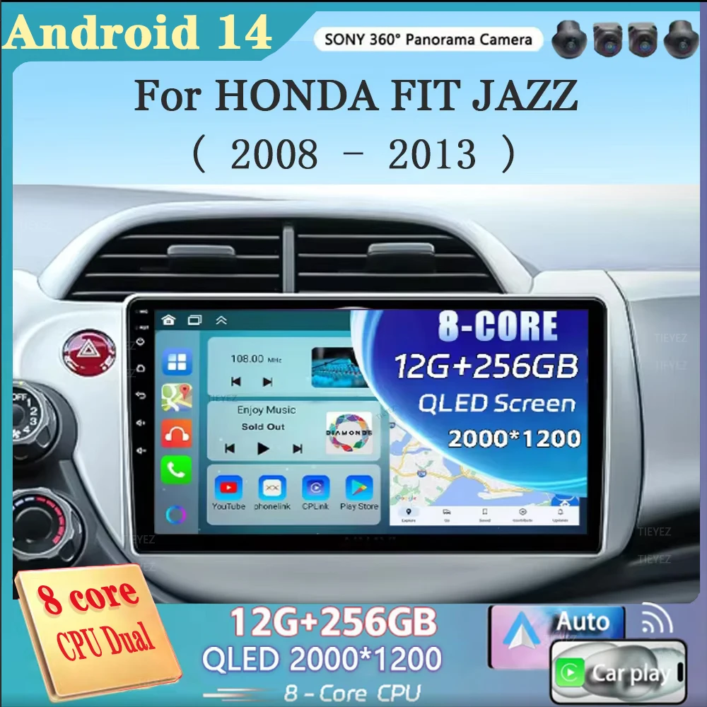 Android 14 Car Stereo Radio Multimedia Wireless Carplay Android Auto For HONDA FIT JAZZ 2008 2009 2010 2011 2012 2013 2 AUto GPS