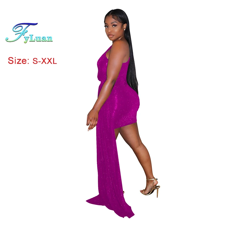 2025 แฟชั่นผู้หญิงชุดมินิไหล่เอียงหนึ่งแขน Silky เงาพื้นผิวกระชับหญิงชุดราตรีเสื้อผ้า
