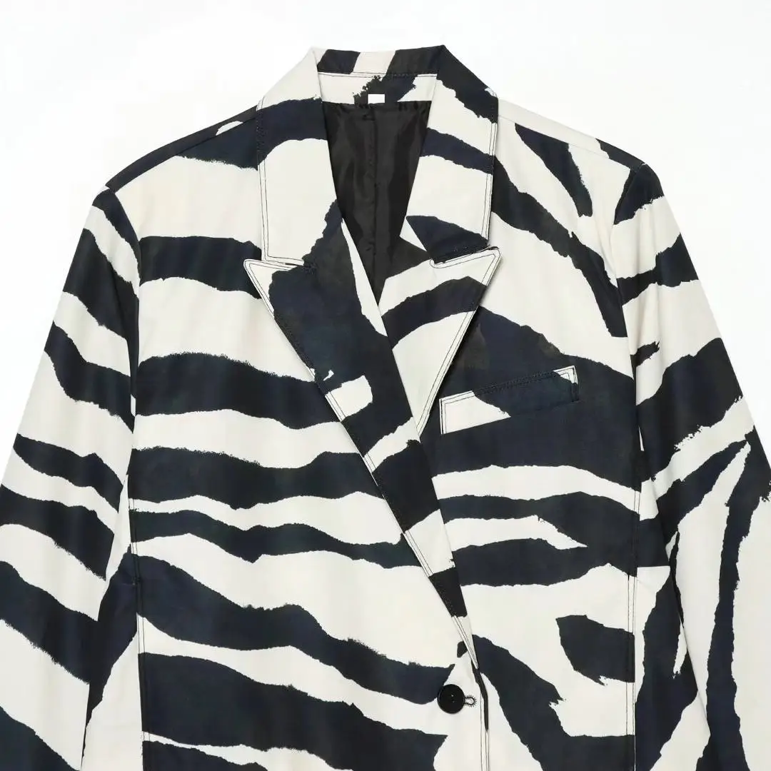 JNLEAOG Summer New Fashion Animal Print Suit Jacket Women's Long Sleeve Polyester Outerwear Versatile Style Exclusive Design