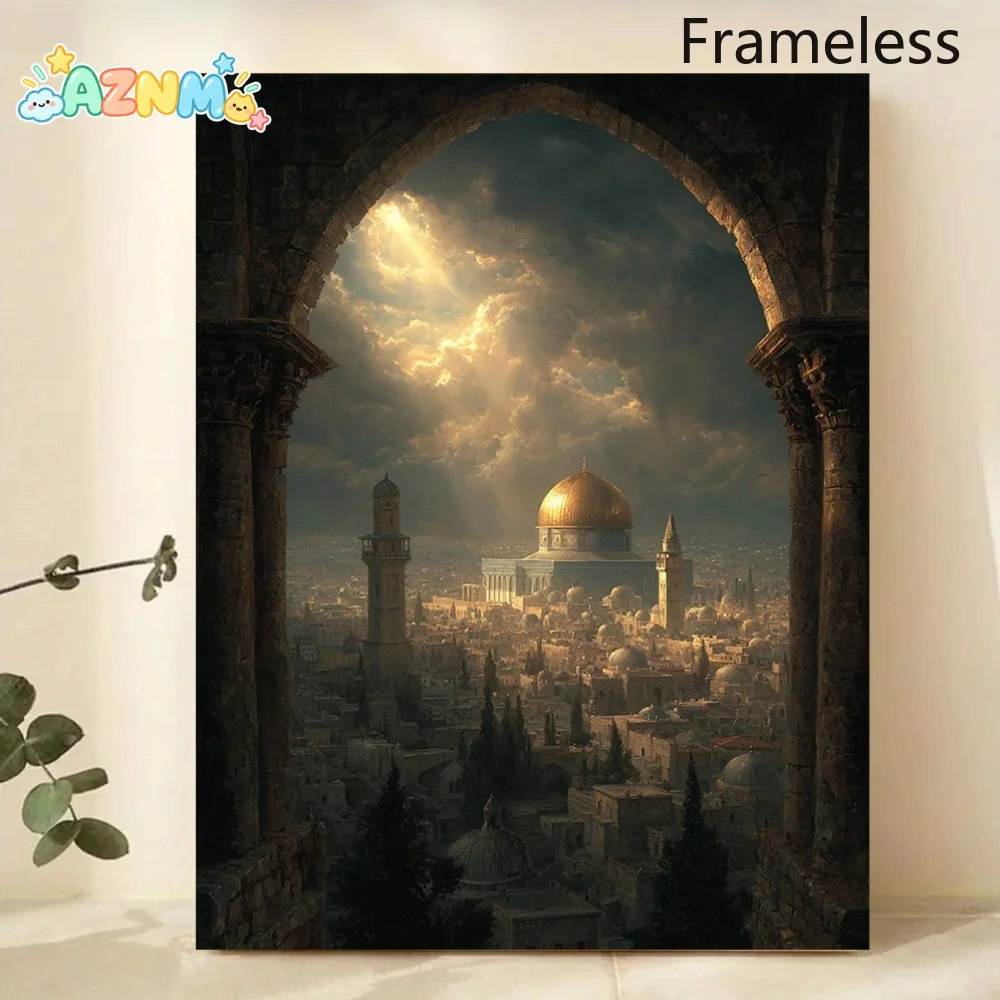 2D Flat, 2D Flat, 2D FLAT Islamic Wall Art Poster - Al-Aqsa Canvas Print with Golden, Islamic Decor for Home & Office - Middl