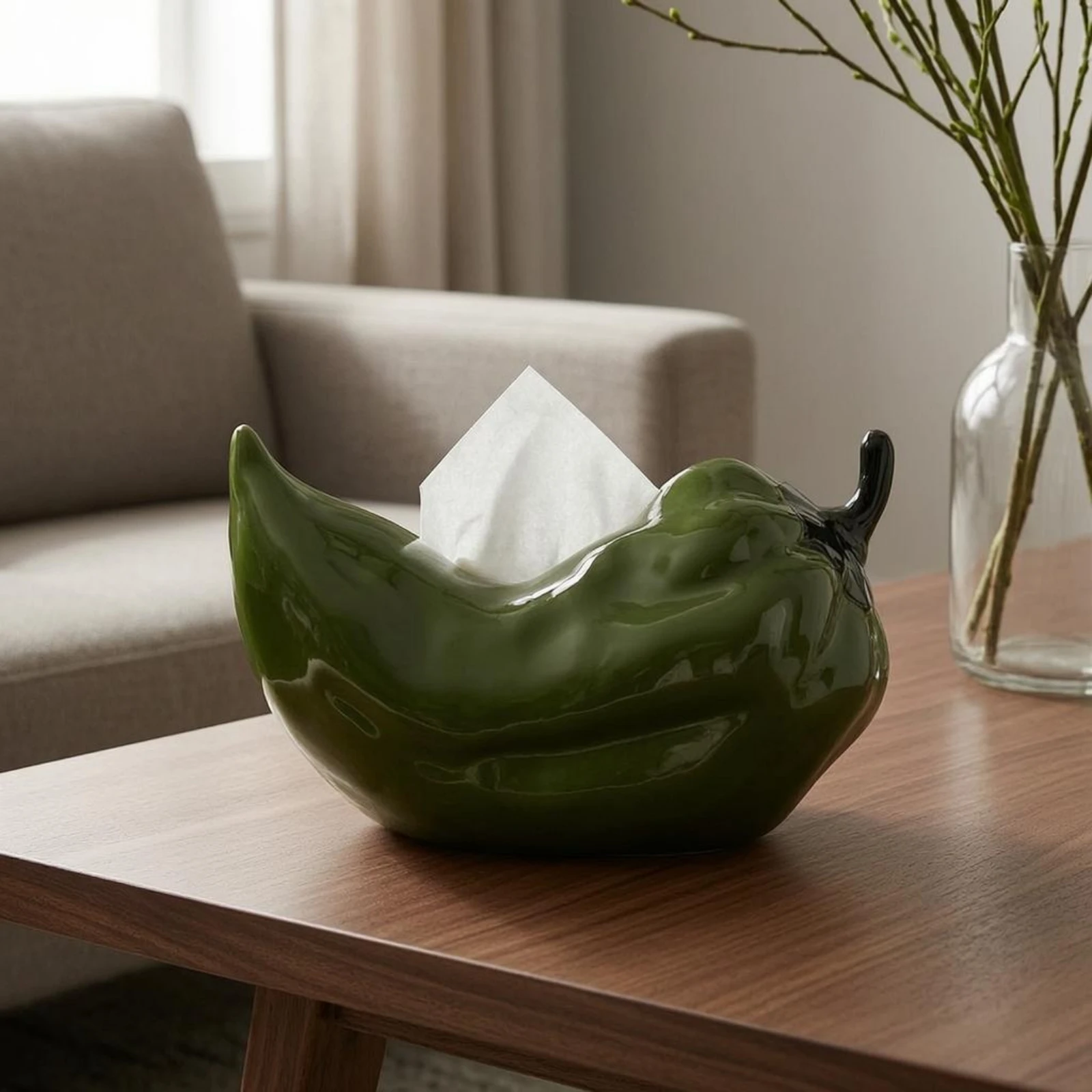 Wohnaccessoire Glossy Finish Ceramic Tissue Box Chili-form Home Storage Container Easy to Clean for Everyday Use