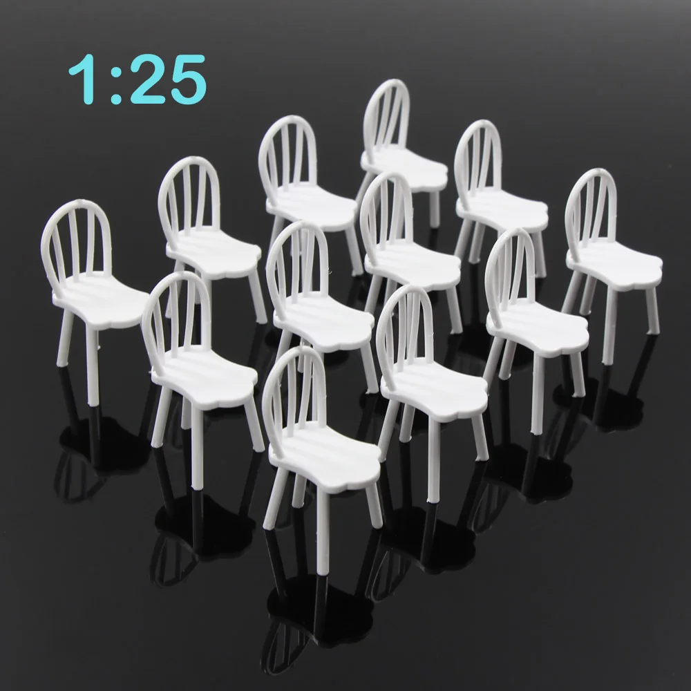 G Scale 1:25 White Chairs Settee Plastic Seats ZY19025 12pcs Model Scenery Evemodel