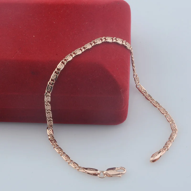 FJ 3mm Smart Women 585 Rose Gold Color Snail Link Bracelet Chains Wristband