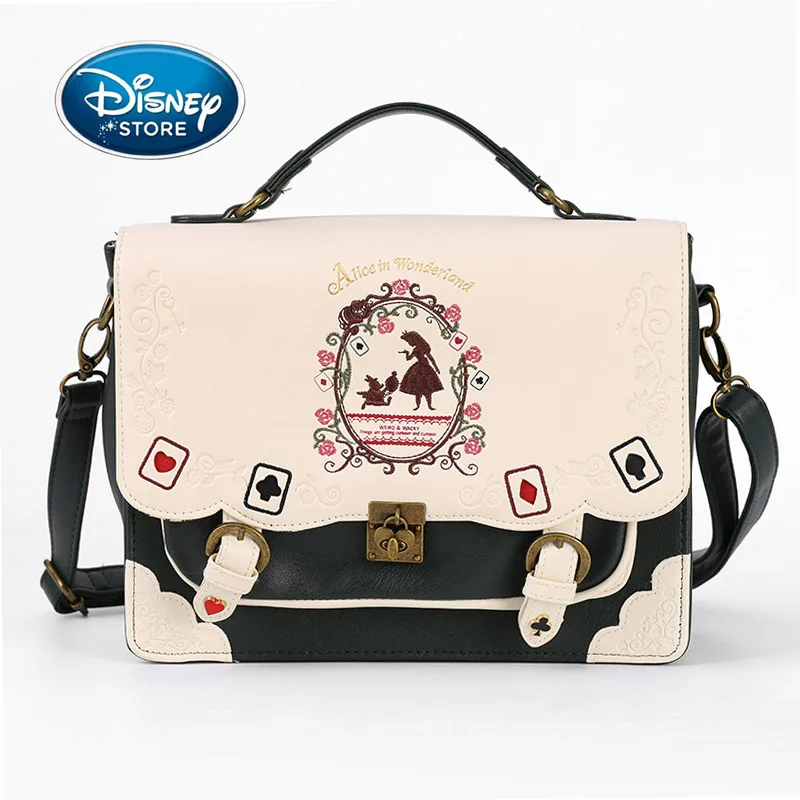 Disney Alice In Wonderland Playing Card Embroidery Bag PU Leather Girl Cosplay Lolita Backpack Japanese Campus Style Handbag