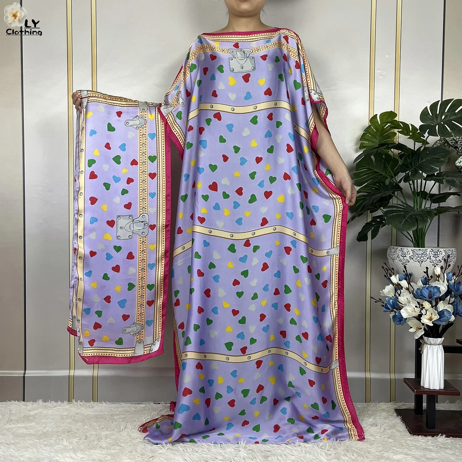 2023 Hot Selling African Abaya Women Clothing 2 Pieces Dubai Dashiki One size Silk Print Design With Scarf Loose Soft Long Dress