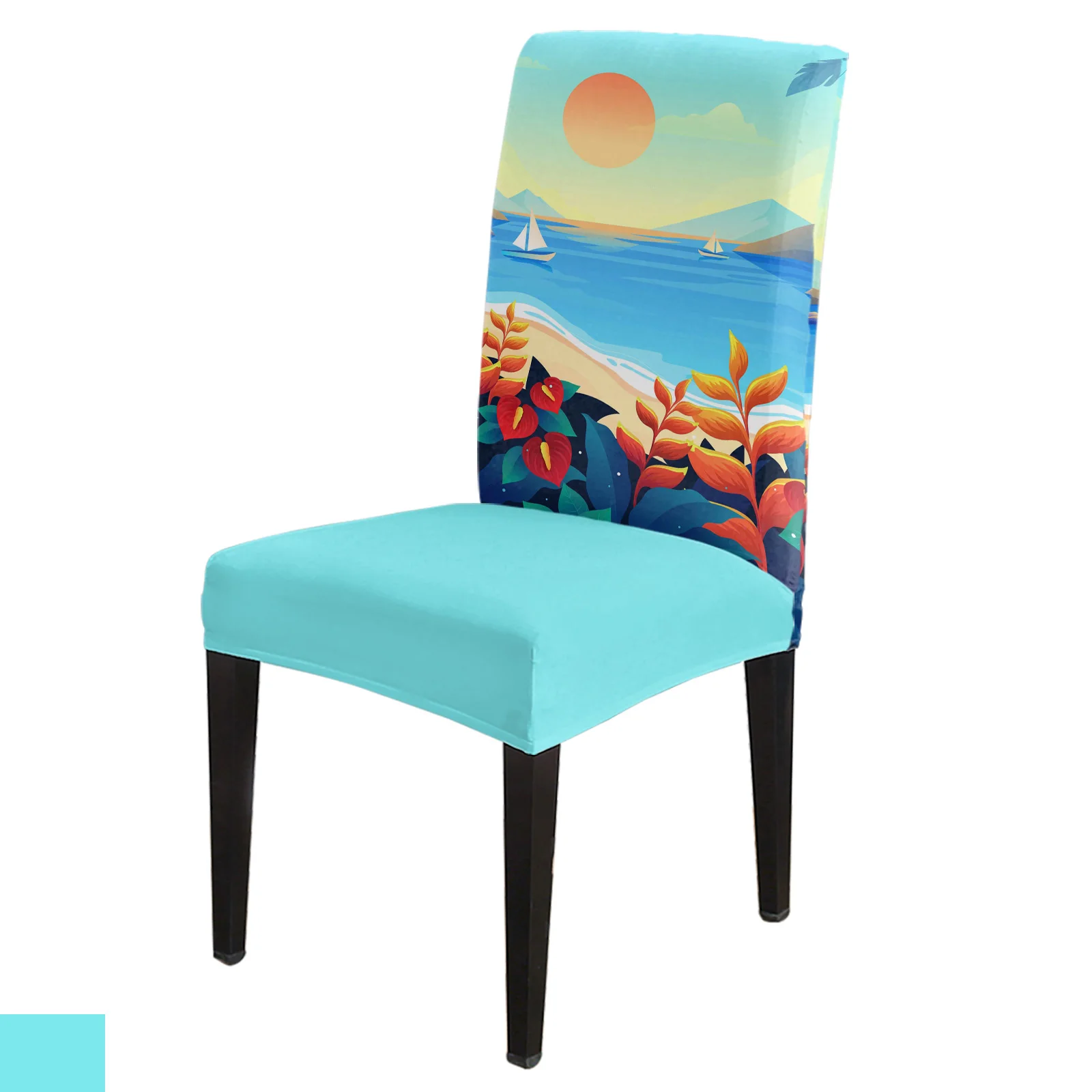 Summer Seaside Mountain Peaks Dining Chair Cover 4/6/8PCS Spandex Elastic Chair Slipcover Case for Wedding Home Dining Room