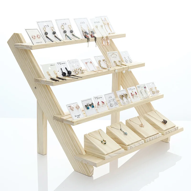 2/3/4/5-Layer Wooden Ear Stud Holder Earring Stand Display Rack Luxury Jewelry Display Holder Rack Tower Ear Card Display Stand