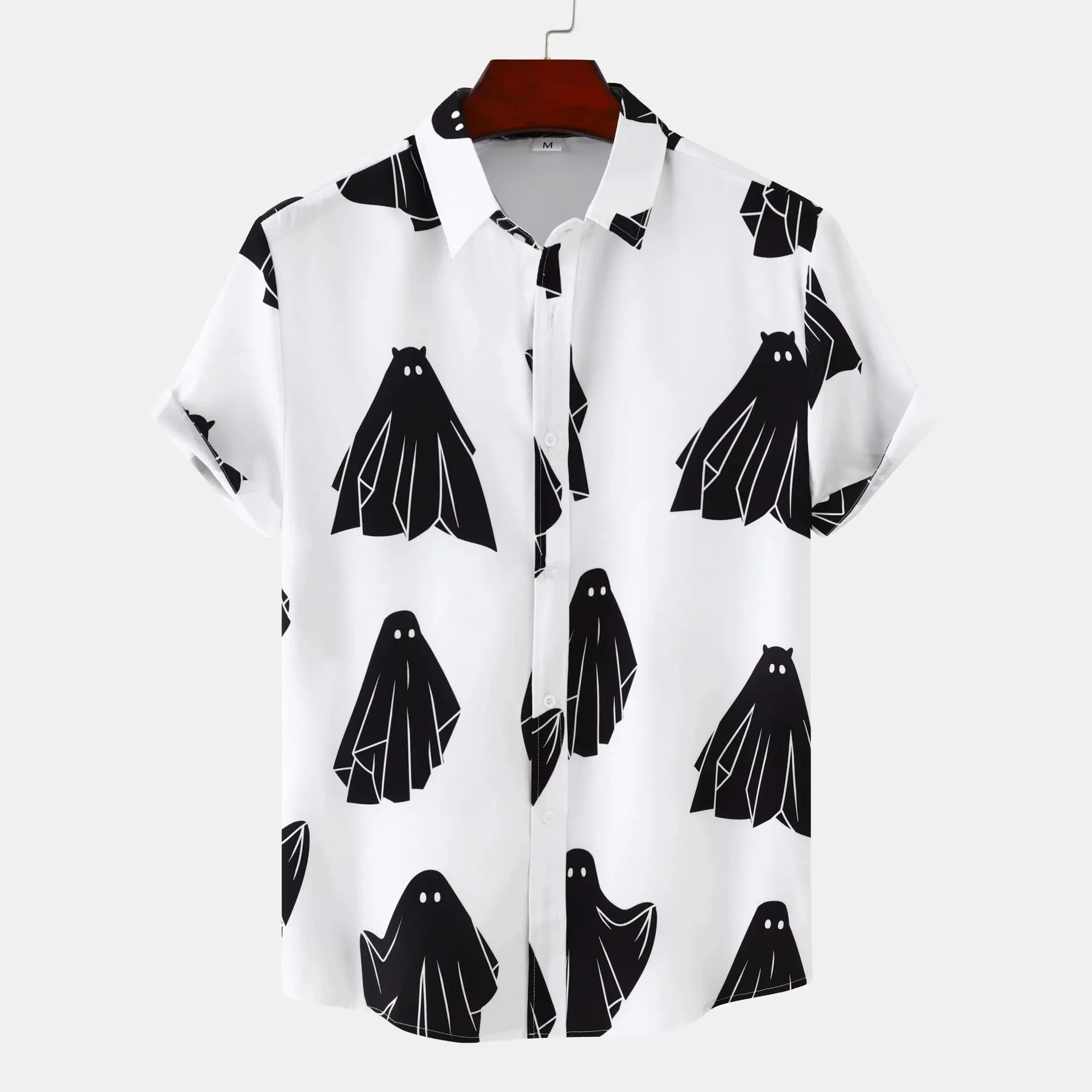 Cute Ghost Lapel Men Shirt 3D Printed Man/Women Casual Fashion Short Sleeves Shirts Button Streetwear Oversized Unisex Clothing