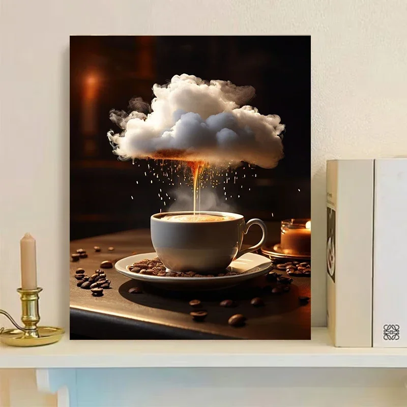 Multiple sizes 1pc frameless Canvas Painting,Coffee Clouds Coffee Storms Surrealism Poster and Prints Canvas Painting Wall Art P