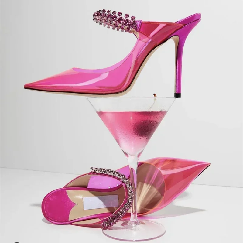 Весна и осень 2021, новые европейские и американские женские туфли на высоком каблуке с бриллиантами, банкетные сексуальные босоножки на шпильке
