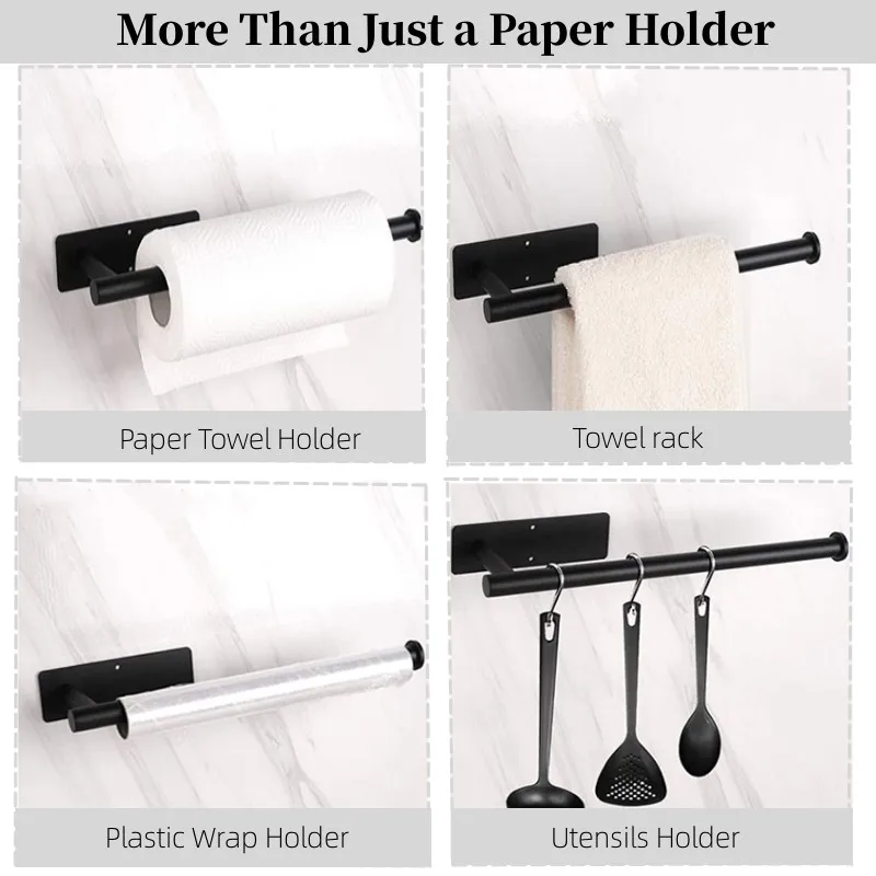 Paper Towel Holder Punch-Free SUS 304 Roll Paper Holder Kitchen Tissue Shelf Under Cabinet Fresh Film Tin Foil Holder Accessory