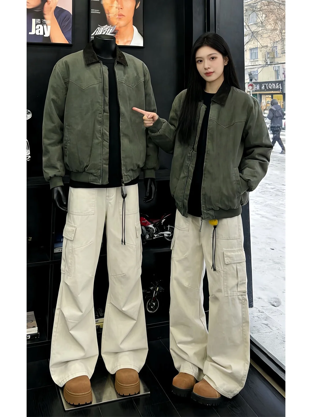 

Khaki Paratrooper Workwear Pants Men's High Street Wide Leg Straight Cut Cleanfit Flared Trousers Spring Casual Faion