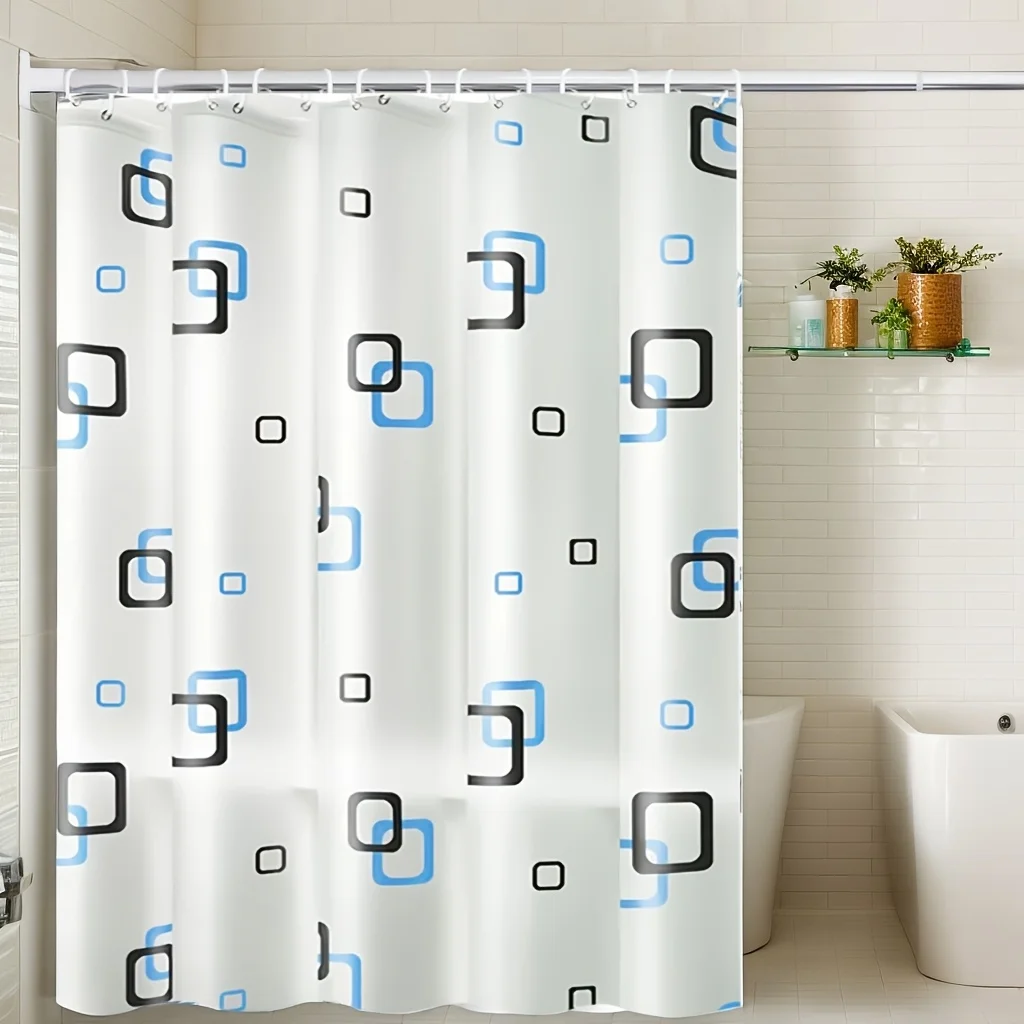 

Light Luxury Blue Black Small Check Shower Curtain Premium Bathroom Gingham Pattern Waterproof Decorative Polyester Aesthetic